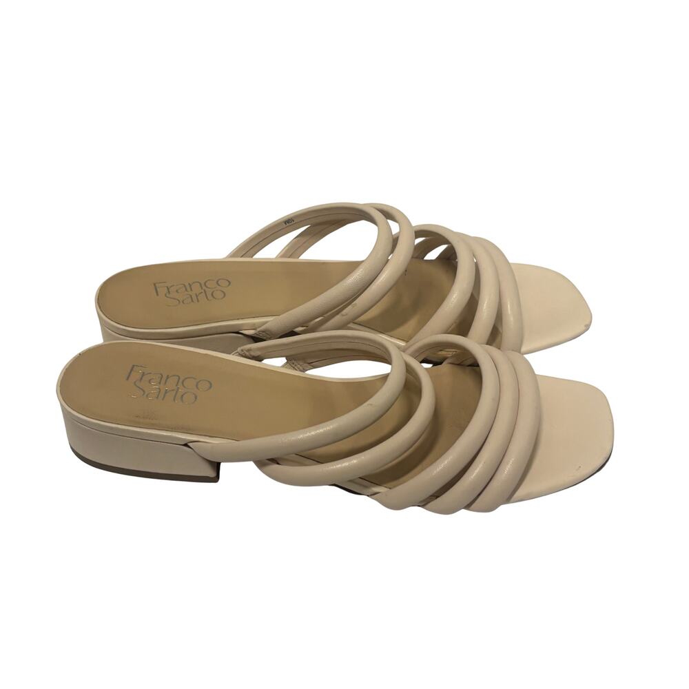 Franco Sarto Strappy Slide Sandals Nude Beige Low Heel Minimal Sz 10